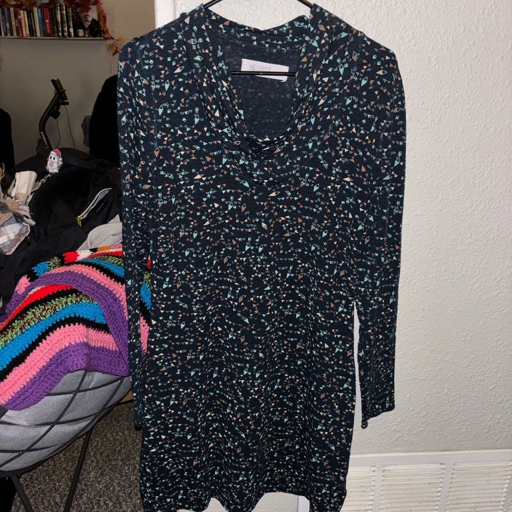 Carve Designs Navy Floral Long Sleeve  Sweater Dress Size Medium